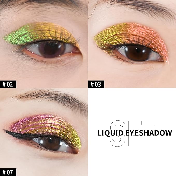 CHARMACY Liquid Duochrome Eyeshadow, Multi-Dimensional Eye Looks, Long Lasting Glitter Eye Shadow Sets Metallic Pigments, Quick Drying, Sparkling Shiny Eye Makeup for Beginners, 1.6g (#301)