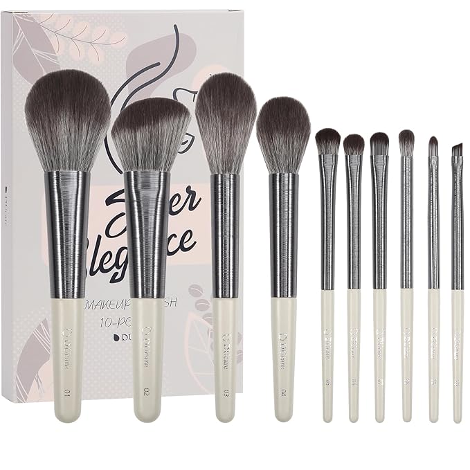 DUcare Makeup Brushes Set Professional 10pcs, Foundation Blush Face Contour Powder Brush Eyeshadow Eyeliner Eyebrow Lip Liquid Cream Blending Make up Brush Kit, Synthetic Essential