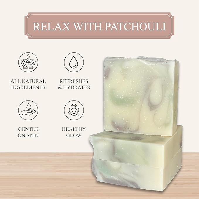 Dr. Wally's Handcrafted Soap Patchouli 5 oz Bar, with Shea Butter and enrich with Olive Oil, All Natural - Cold process - 100% Handmade - Made in USA, pack of (3). Scent intensity - medium