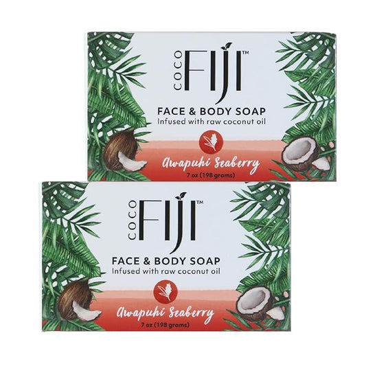 "Coco Fiji Soap Bar for Face and Body Infused With Organic Coconut Oil, Awapuhi Seaberry, Essential Oil, Natural Soap for Moisturizing & Pore Purifying Skin, 7 oz, Pack Of 2 "