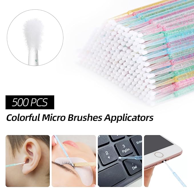 1500 PCS Eyelash Extension Supplies Kit, 500 Spoolies Mascara Wands 500 Lip Brushes 500 Micro Swabs Colorful Disposable Eyelash Brushes Makeup Applicator Tool