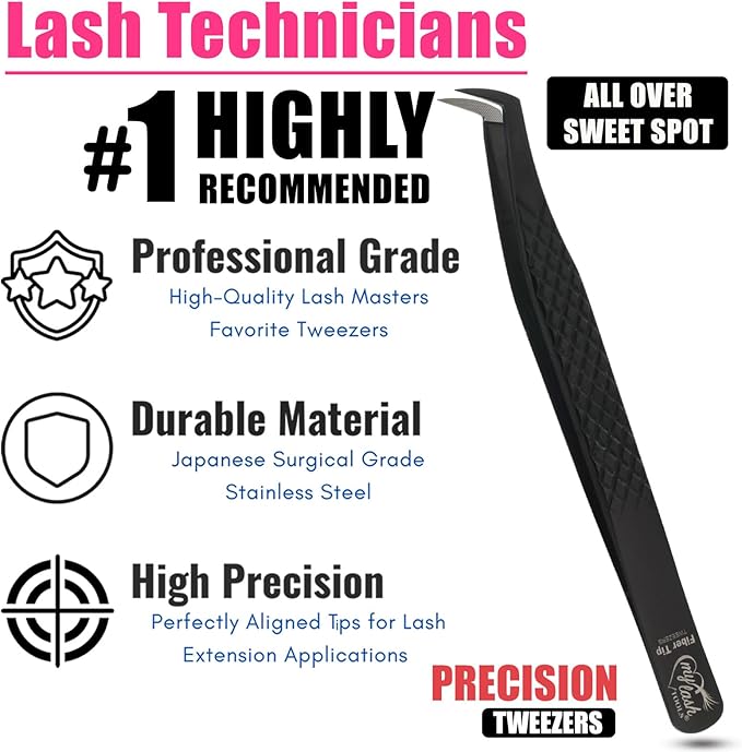 Fiber Tip Mega Boot Volume Lash Tweezer – Professional Eyelash Extension Tool, Diamond Grip, Non Slip, Stainless Steel Tweezers for Volume Fans, Classic, and Mega Volume Lash Applications (Black)