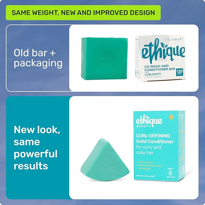Ethique Curl-Defining Conditioner Bar with Shea Butter - Plastic-Free, Cruelty-Free, Vegan, 2.12 oz - Formerly Curliosity