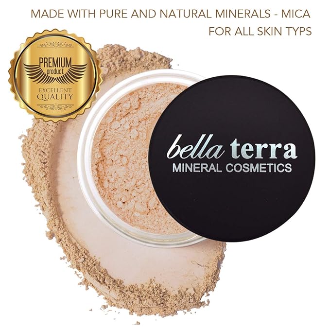 BellaTerra Cosmetics Mineral Powder Foundation – Ivory | Lightweight Matte Formula for Fair Complexions | Buildable Sheer to Full Coverage – Gentle on Sensitive Skin 9g