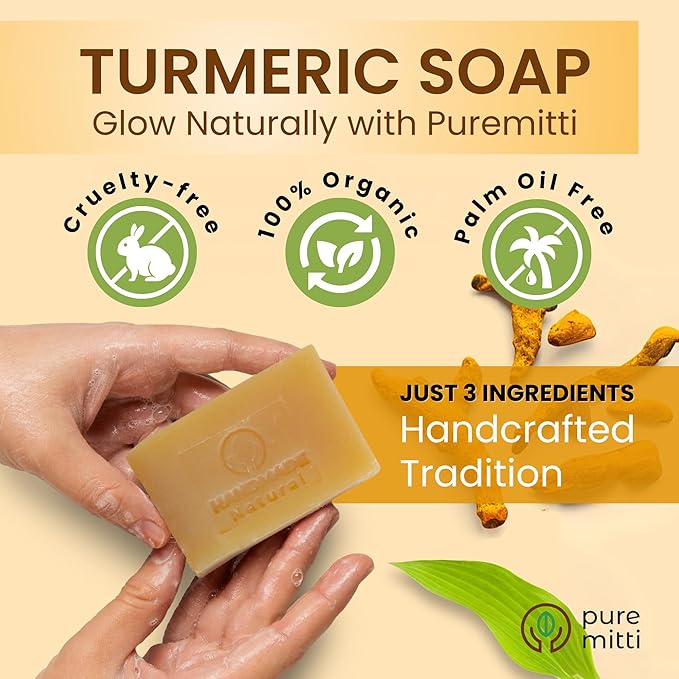 Turmeric Face, Body Bar Soap 4.5 oz, 5 Pack | Herbal Cleansing Bar with Coconut Oil, Castor Oil | Gentle Bath Soaps for Face Wash, Body Wash | Turmeric Soap for Daily Use, All Skin Types