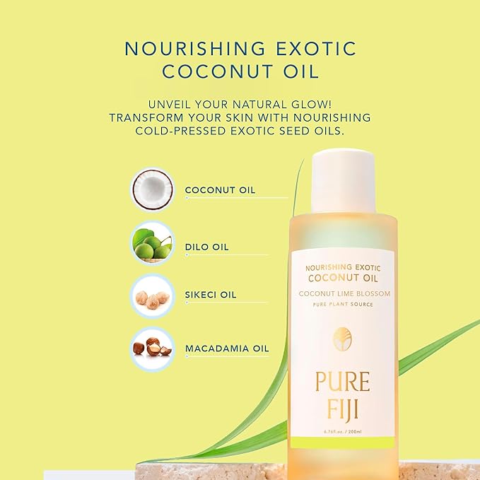 PURE FIJI Nourishing Exotic Coconut Body Oil, Coconut Lime Blossom (7.7 fl oz/230ml)