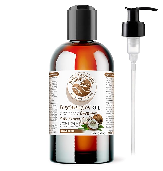 Bella Terra Oils - Organic Fractionated Coconut Oil 8oz - Celebrate the Coconut’s Liquid Gold, Infused with Antioxidants & Vitamins, A Precious Body Moisturizer