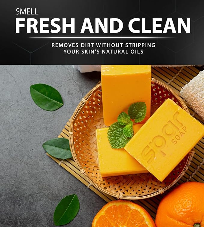 Spar Soap Citrus Bar (4 Ounce), Tangerine and Tea Tree, Antifungal Properties, For BJJ, Wrestlers, Grapplers, Men/Women, USA Made Body Soap, For Body Odor, With Shea Butter and Mango Butter