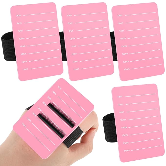 Patelai 4 Pieces Lash Holder Eyelash Extension Hand Pallet Tray Tools with Adjustable Wrist Strap Adjustable Lash Tray Strip Palette One Size Fits Most Eyelash Extension Holder (7-14 mm,Pink)