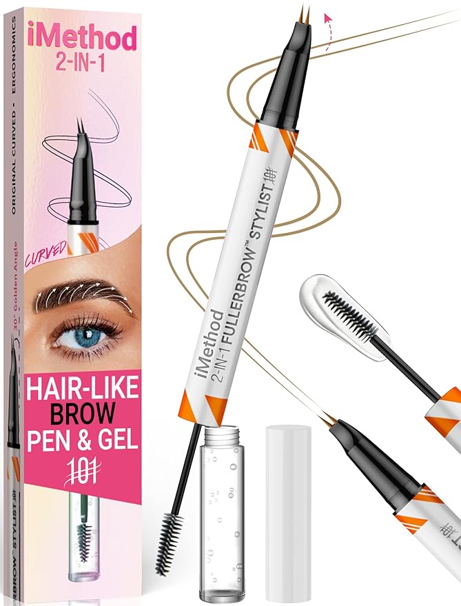 iMethod Curved Eyebrow Pen and Brow Gel Clear - Eye Brow Pencil with Hair Like Strokes for Natural Real-Looking Brows, Eyebrow Makeup for All-Day Defined, Waterproof, Smudge-proof, Blonde