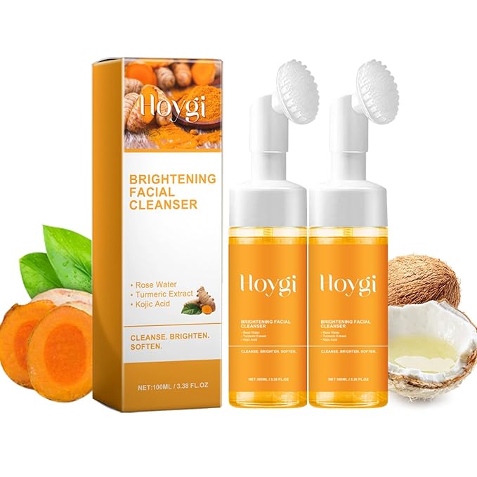 Turmeric Facial Cleanser, Deep Cleansing Facial Wash With Brush, Turmeric Foaming Cleanser for All Skin (2Pcs)