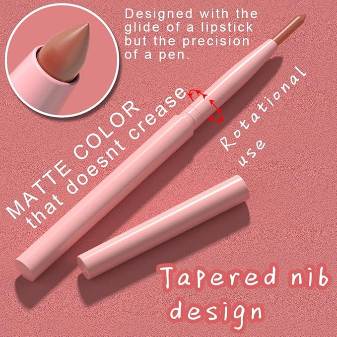 Silky Smooth Retractable Matte Lip Liner Pencil, Light Orange, Long-Lasting Creamy Formula for Shaping & Sculpting Lips, Matte Velvet Pigmented Lip Liner
