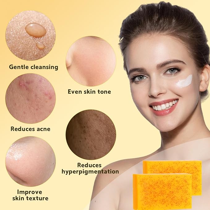 Lemon Turmeric Soap Bar For Face Body Deep Cleansing Turmeric Soap For All Skin Natural Handmade Soap Bar For Men And Women 1Pc