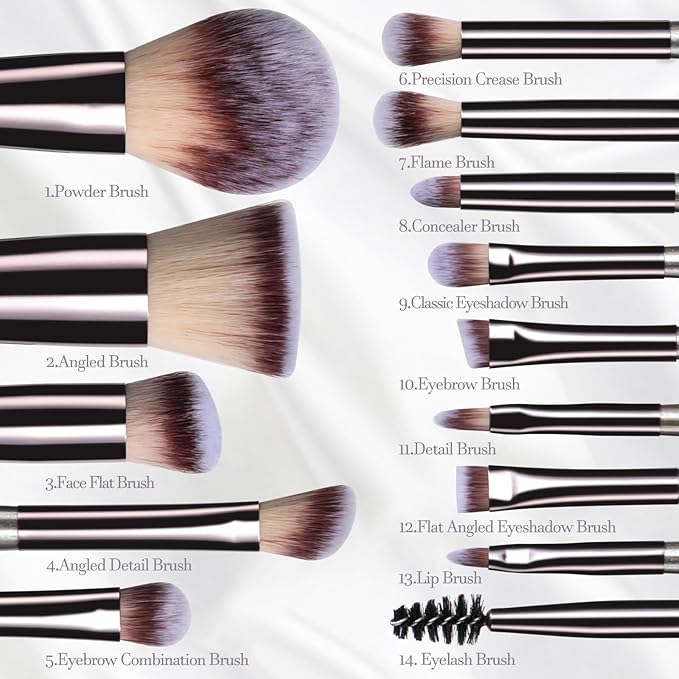BS-MALL Makeup Brushes Set 14 Pcs with 1 Pcs Makeup Sponge – Essential Foundation Powder Concealers, Eye Shadows, Blush Makeup Brushes with Travel Makeup Case (Champagne)