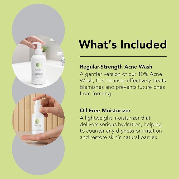humane Regular-Strength Acne Wash and Oil-Free Moisturizer Bundle - 5% Benzoyl Peroxide Acne Treatment
