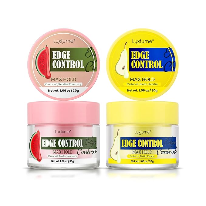 Edge Control Gel 2-Pack,Strong Hold, Shine & Styling, No Residue, Non-Greasy Formula for Smooth Edges, All Hair Types-Watermelon & Pear Scented (2x1.06oz)