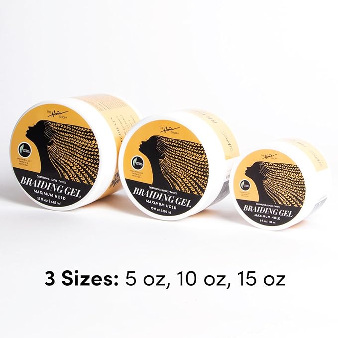 The Hair Shop Braiding Gel, Maximum Extreme Hold to Smooth & Tame Frizz, Made w/Herbal Leaf Extract for No Flakes or Drying, Adds Shine & Holds Braids, Locks, Cornrows, & Twists (15 fl oz)