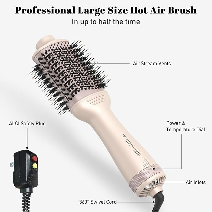 Tome Blow Dryer Brush, 3 Inch Dual Voltage Hair Dryer Brush in one, Hot Air Brush Faster Blowouts with Tons of Volume and Less Frizz