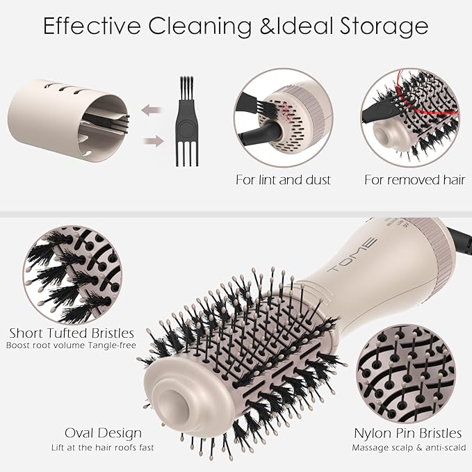 Tome Travel Hair Dryer Brush, Dual Voltage Blow Dryer Brush, Mini Hot Air Portable 2 inch Travel Hair Dryer Styler Volumizer Oval Shape (Tome Color)