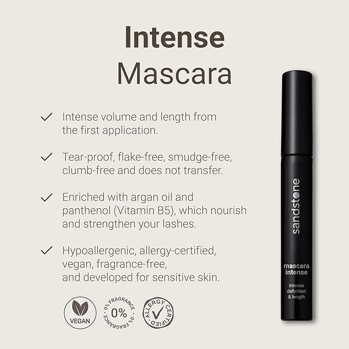 Hypoallergenic Mascara Sensitive Eyes - Smudge-Proof, Sweatproof and Lengthening with amazing separation of the lashes - Vegan and Non Toxic (Black, 9 ml)