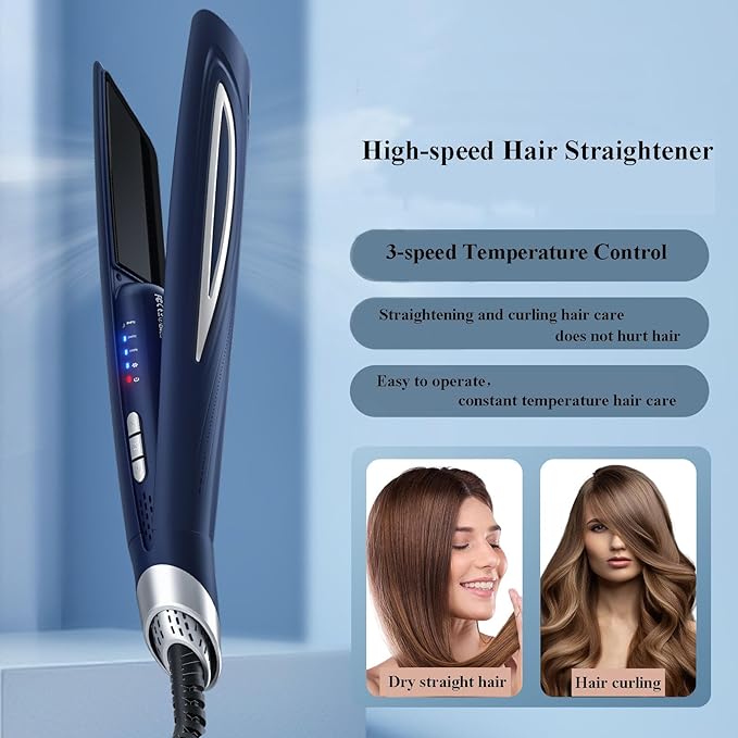 Hair Straightener Portable Airflow Styler Hair Straightener & Curler, Fast Heating Hair Care with 3 Temperature and 1 Wind Speed Settings, Dry Curl and Straighten 3-in-1 Hair Styling Tools for Women