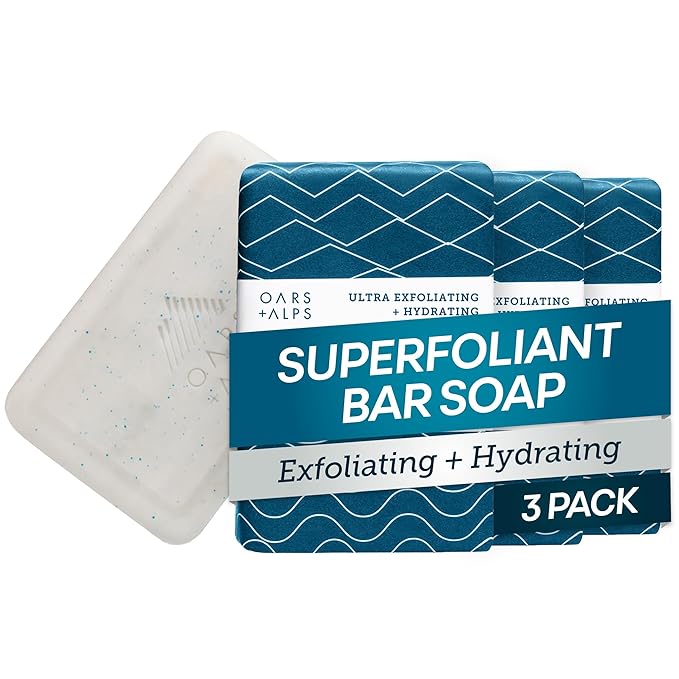 Oars + Alps Eucalyptus Superfoliant Exfoliating Bar Soap for Men, Deep Cleaning & Exfoliating Soap with Jojoba Beads, Made with Clean Ingredients, All Skin Types, Cruelty Free, 3pk, 6oz