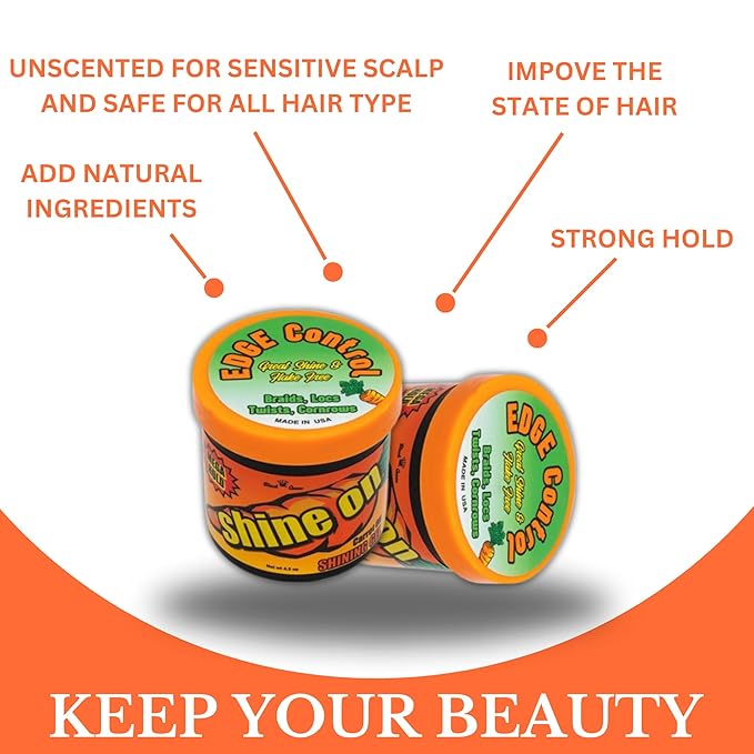 Black Queen ® Carrot Oil Edge Control Gel – Bonus Size 5.6 oz (25% More) – Extreme Hold for 4C Hair, Edges & Baby Hairs – No Flakes, No Drag – Unscented, Made in USA