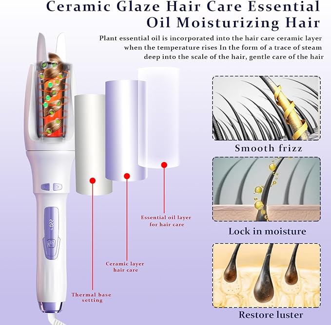 TGTNG® Automatic Hair Curler,Automatic Curling Iron with 4 Temperatures,Dual Voltage Rotating Curling Iron with 1 1/4 inch Fast Heating and Auto Shut-Off for Professional Hair Styling