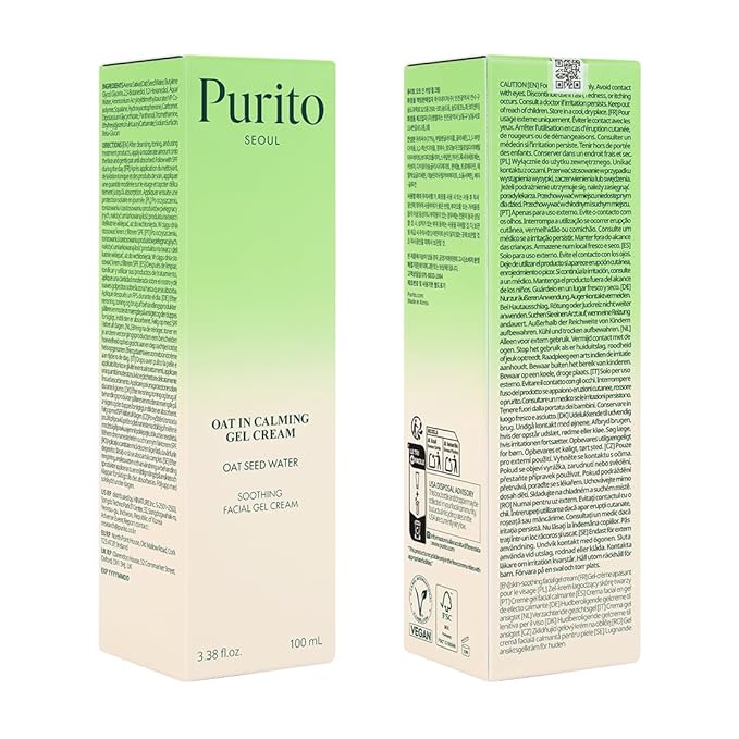 PURITO Oat In Calming Gel Cream | Soothing solution for Sensitive Skin | Lightweight, Non-Comedogenic, Fragrance-Free, Vegan & Cruelty-free | Korean Skincare, 100mL 3.38 fl.oz