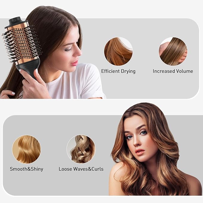 Tome Titanium Blow Dryer Brush, 3 Inch Dual Voltage Hair Dryer Brush in one, 2-in-1 Hot Air Brush for Salon, Faster Blowouts with Tons of Volume and Less Frizz