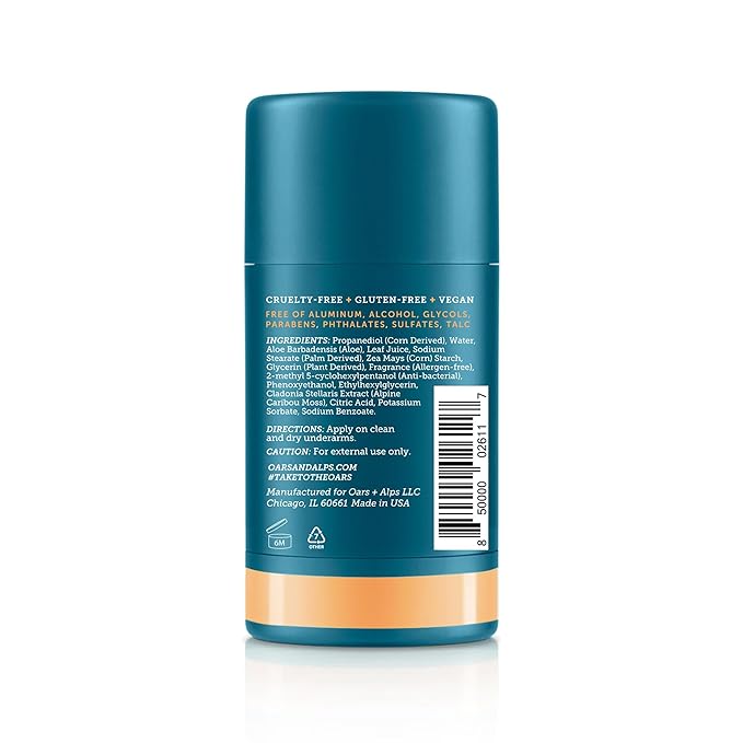 Oars + Alps Deodorant for Men & Women, Aluminum Free Deodorant for Men, Dermatologist Tested, Clean Ingredients, Vegan, Long Lasting, Mandarin Woods, 1pk, 2.6oz
