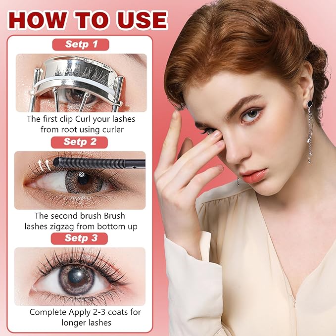2Pcs Iron Wand Mascara, 2025 Upgraded Waterproof Metal Wand Mascara Tubing, Long-lasting 3D Curling Eyelash, Smudge Proof & No Flaking (Black)