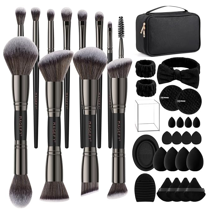 MAGEFY Makeup Brushes 37 Pcs Makeup Kit, Multi-functional Makeup Tool Set with Double-End Powder Blush Eyeshadows Brush Make up Brushes Set Bag,Black