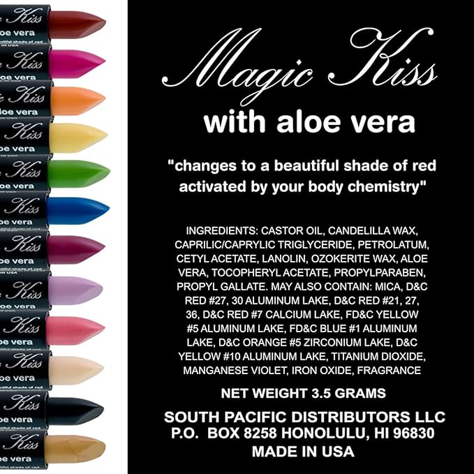 Magic Kiss Lipstick Set Aloe Vera Color Changing 6 Pack MADE IN USA (Black)
