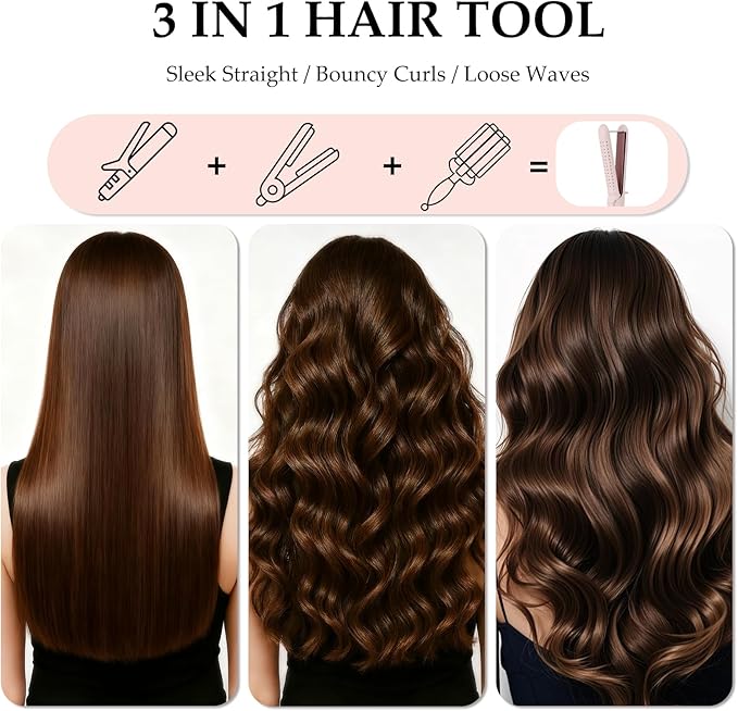 Airflow Styler Curling Iron | 2-in-1 Straightener & Curler for Straight Curly Wavy | Cold Air for Damage-Free Styling Quick Hold | Ceramic Floating Plates | Easy and Safe Curling Wand