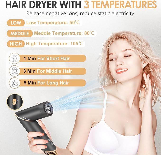 Hair Dryer Brush Set 6 in 1, Blow Dryer Brush Foldable, Negative Ionic Hair Dryer with Diffuser, Detachable Hair Styling Tools Hot Air Curler Hair Styler for Straightening, Curling, Drying,Volumizing