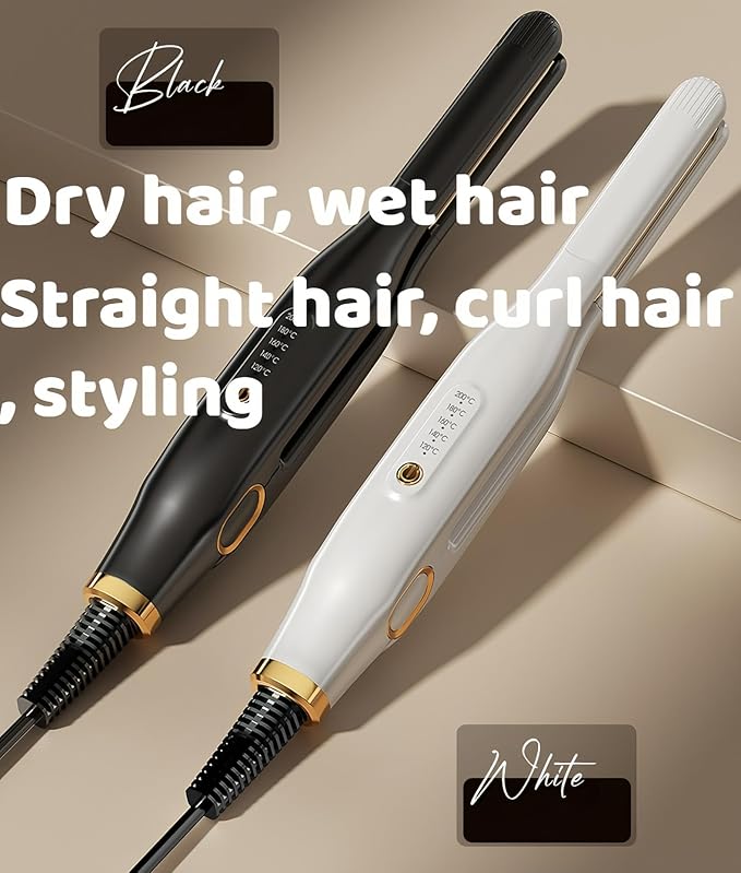 Mini Flat Iron for Short Hair, 1/2 inch Ceramic Plates Small Flat Irons for Short Hair, Fast Heating Anti-Frizz, Temperature Adjustable Auto-Off, Travel Size Mini Hair Straightener, White