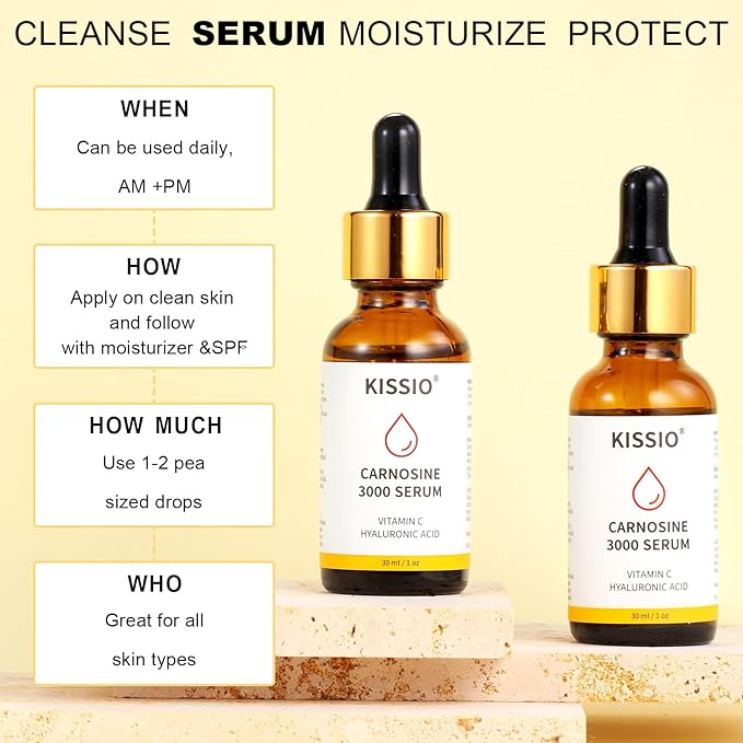 KISSIO Peptide Serum - Anti-Wrinkle Facial Serum with Peptides and Carnosine,Vitamin C,Hyaluronic Acid to Hydrating and Reduce Fine Lines,Skin Care for Face,Vegan,1 Fl Oz