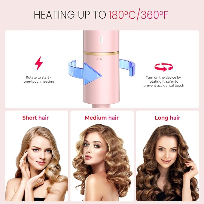 Ukliss Mini Travel Curling Iron 1 Inch, Dual Voltage 110-240V, 30s Fast Heating & Ionic Ceramic, Portable Hair Curler with Case, Perfect for Short to Medium Hair, Frizz-Free Curls (Pink)