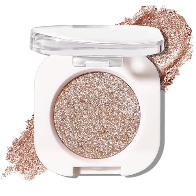 Single Glitter Eyeshadow Palette, Champagne Glow Shimmer Eyeshadow, Ultra-fine Lightweight Powder, High Pigment, Long Lasting, Multiuse Blendable Eye Makeup 9#Moonstone