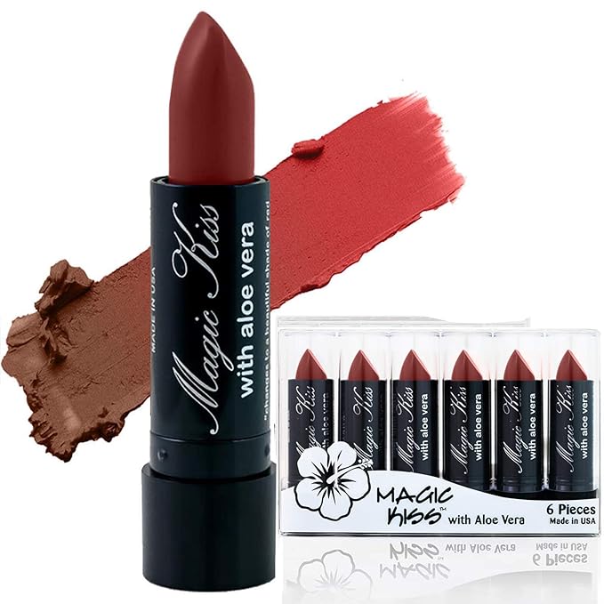 Magic Kiss Lipstick Set Aloe Vera Color Changing 6 Pack MADE IN USA (Chocolate)
