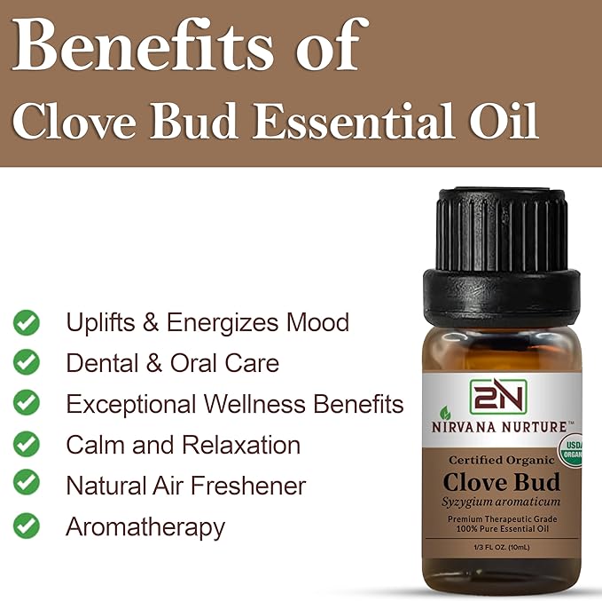 Clove Bud Essential Oil USDA Certified Organic, 100% Pure Natural Premium Grade, Undiluted