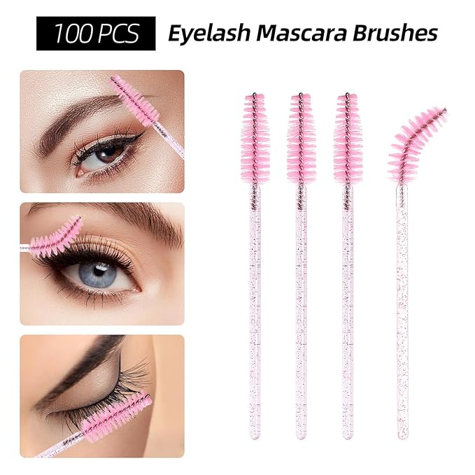 300 Pcs Spoolies Mascara Wands and Lip Brushes and Micro Swabs Applicator Disposable Eyelash Brushes Lipstick Tester Makeup Applicator Tool Pink with 1 Reusable Container