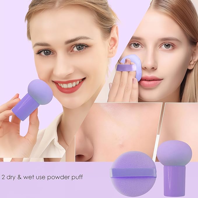 Purple Makeup Brush Set for Girls, Include 18 Pcs Makeup Brush & 12 Pcs Blending Sponge & Mirror Case, Nice for Learning Makeup