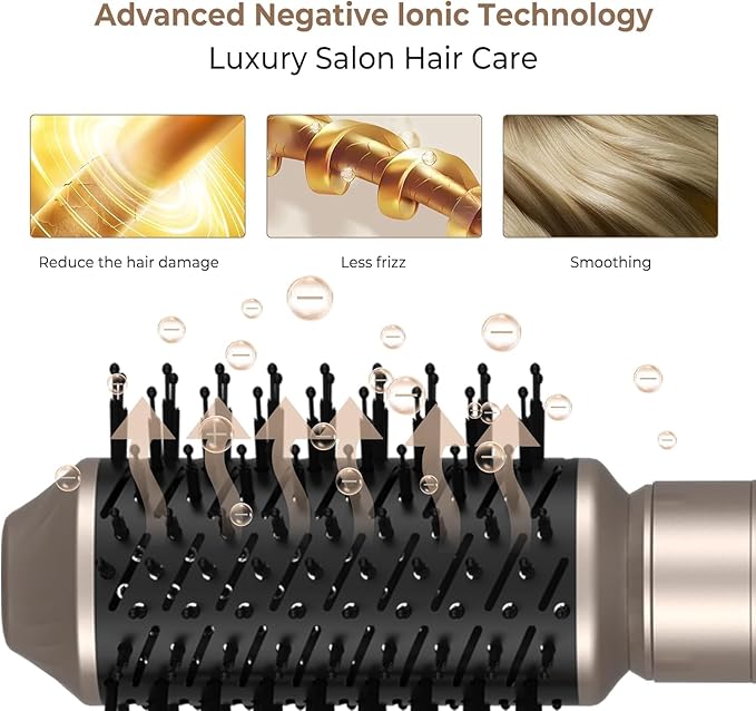 6 in 1 Hair Dryer Brush 60000RPM Blow Dryer Brush Upgrade Multi Hair Styling Tools Powerful Blow Out Auto Wrap Curlers Hot Air Brush Curling Wand Straightener Volumizer (Champagne Silver)