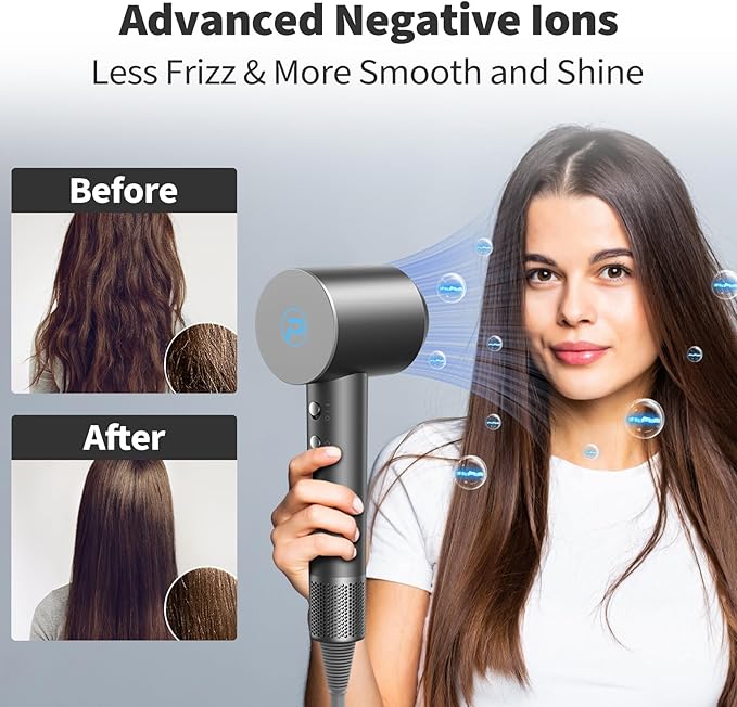 Hair Dryer - 110,000 RPM Professional Hair Dryer with Diffuser, Ionic Blow Dryer, 8 Wind Modes, Magnetic Nozzles, Fast Drying for All Hair Types - Ideal Christmas Gift for Women