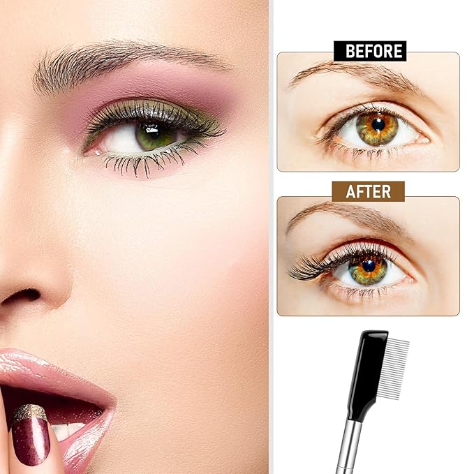 Metal Eyelash Comb & Separator - 2 Pack Eyelash & Eyebrow Brush Grooming Tool with Metal Teeth for Women