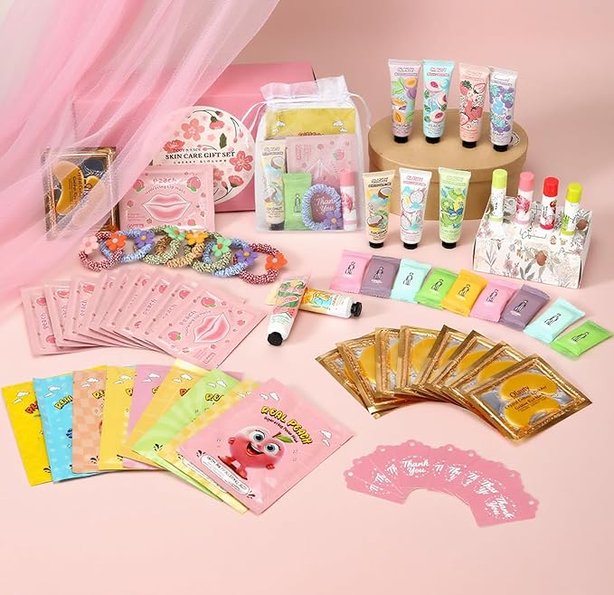 90 PCS Spa Party Supplies for Girls Women, Spa Party Favors Include Face Masks Skincare, Hand Cream, Lip Balm, Lip Mask and Under Eye Patches, Hair Band, Spa Birthday Sleepover Party Supplies