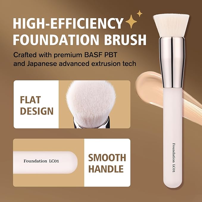 Base Perfection Duo - Foundation Brush & Double-Ended Concealer Brush Set with Skin-Friendly Bristles，Perfect for Blending Liquid,Buffing,Cream,Sculpting,Mineral Makeup(LC01 + LC02)
