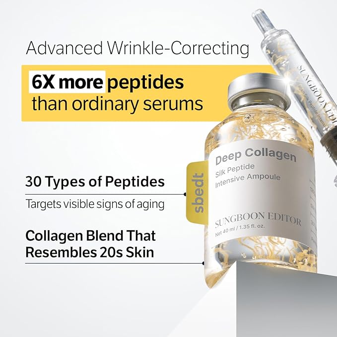 SUNGBOON EDITOR Deep Collagen Silk Peptide Intensive Lifting Ampoule | Korean Anti-Aging Serum for Face with Collagen & Peptide | Skin Tightening & Firming | 72H Hydration| Stocking Stuffers for Women